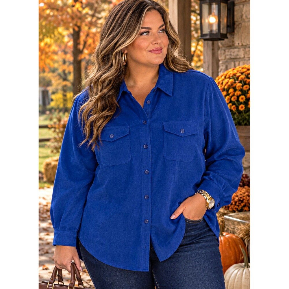 Vintage Ashley Stewart Royal Blue Faux Suede Button-Down Shirt Jacket - Size 20